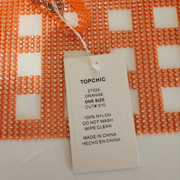 NWT Orange Nylon Rhinstone Crystal Festival Rave Topper - Picture 5 of 11